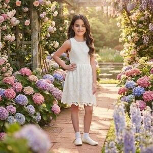 NWT Formal Ivory White Lace Floral Sleeveless Dress Flower Girl Wedding Size 7